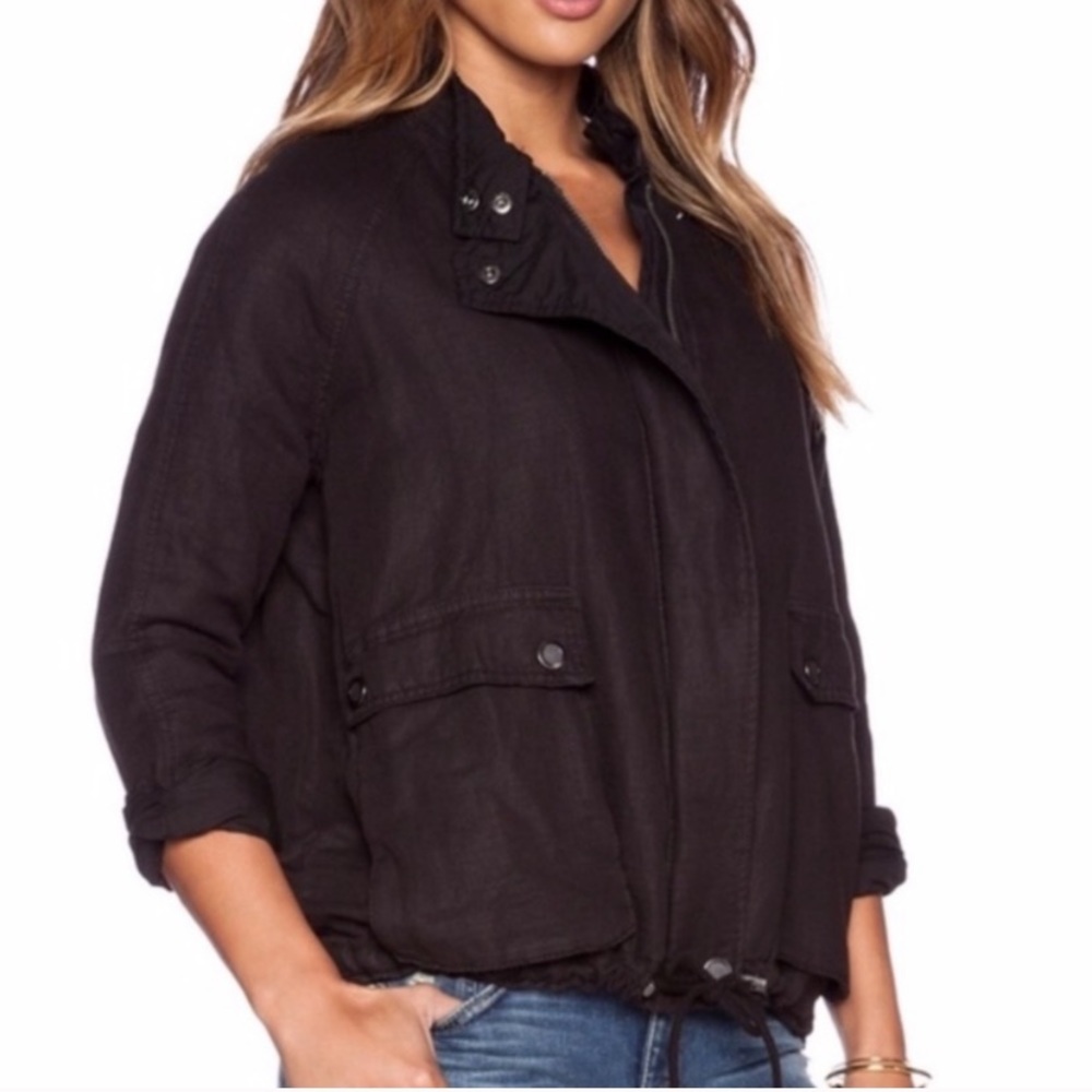Free People Black Drawstring Bomber Jacket